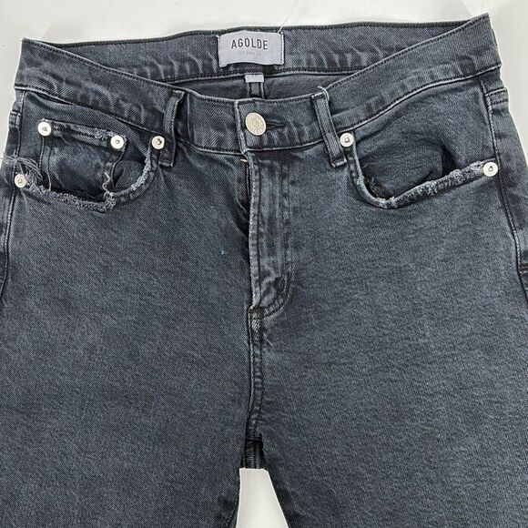 AGOLDE Toni Mid Rise Straight Leg Raw Hem Jeans in Black Feral Wash Size 26 - Picture 3 of 15
